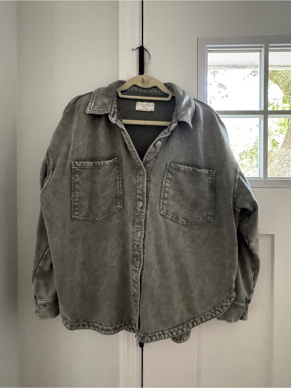 Z Supply Olive Green Washed Denim Shacket - Picture 4 of 7